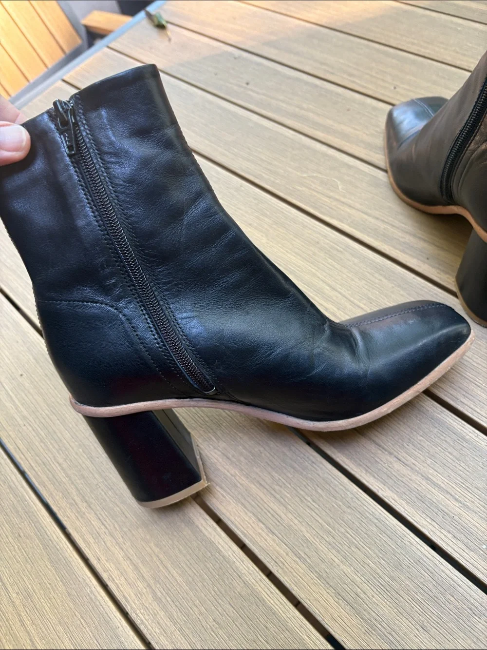 Free People Black Leather Square-Toe Block Heel Ankle Boots